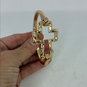 New stylish gold hammered open cross hinge bracelet with textured cross design